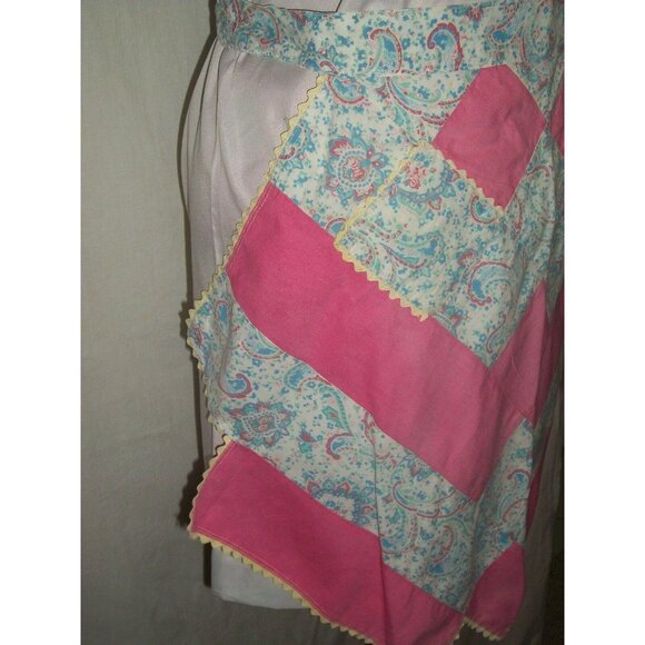 Handmade Pink Blue Chevron Half Apron Pocket Ric Rac Paisley Kitchen Cooks - Picture 2 of 6